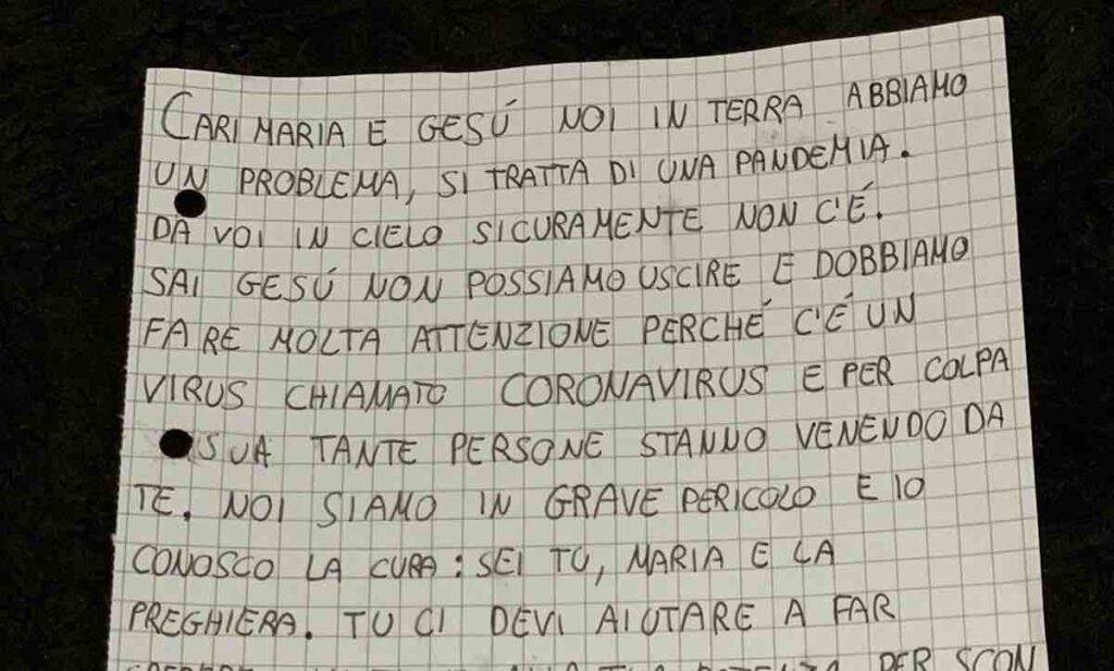 Lettera di una bambina di 10 anni a Gesù e Maria, a cui chiede aiuto contro il Covid