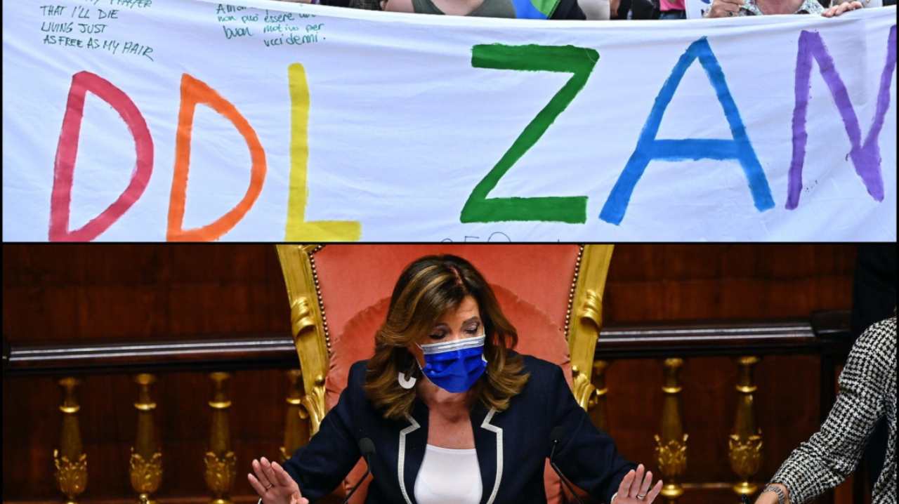 Ddl Zan striscione Senato Elisabetta Alberti Casellati