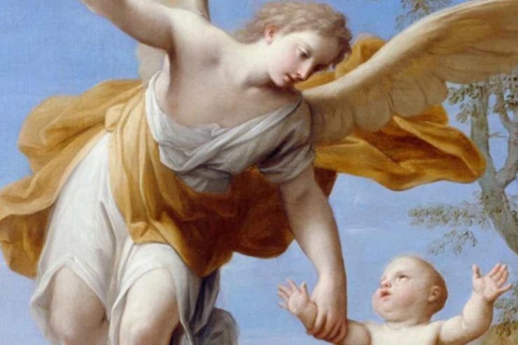 amgelo custode con bambino in mano