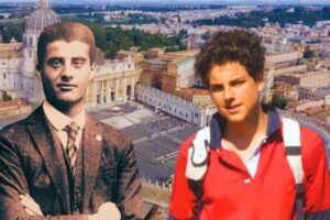 Carlo Acutis Piergiorgio Frassati Piazza San Pietro sullo sfondo