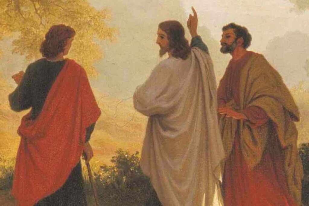 Gesù parla con i discepoli di Emmaus