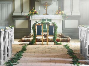 altare addobbato per gli sposi