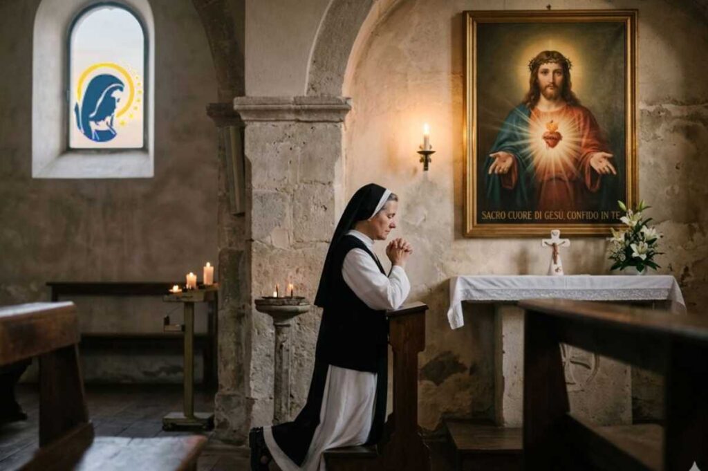 suora che prega il sacro cuore