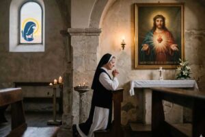 suora che prega il sacro cuore
