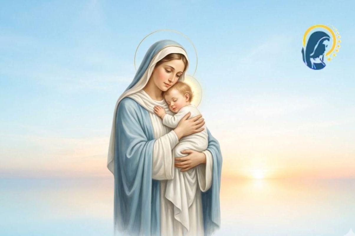 maria con il bambino in braccio