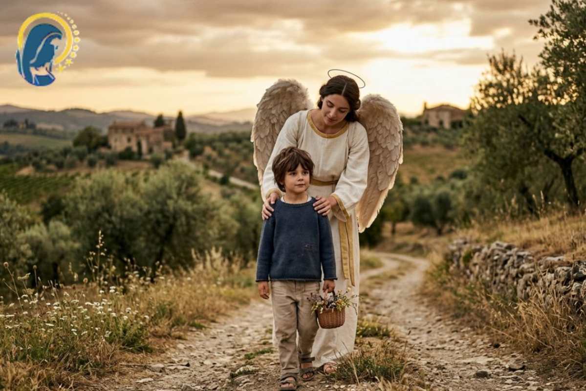 angelo che protegge un bambino