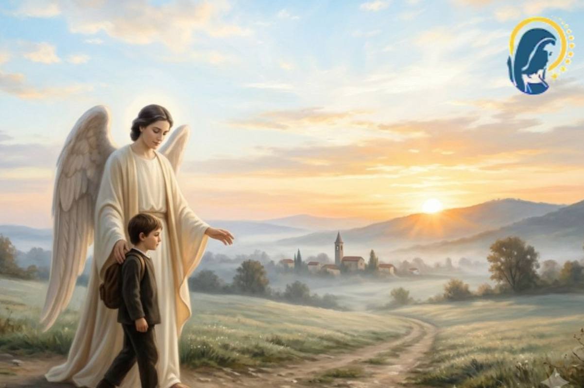 angelo che protegge un bambino