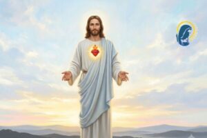 sacro cuore di gesù con braccia aperte e benedicenti