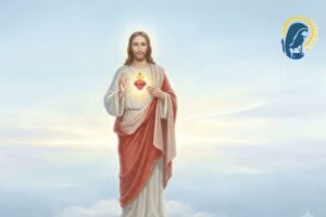 sacro cuore di gesù con sfondo di cielo