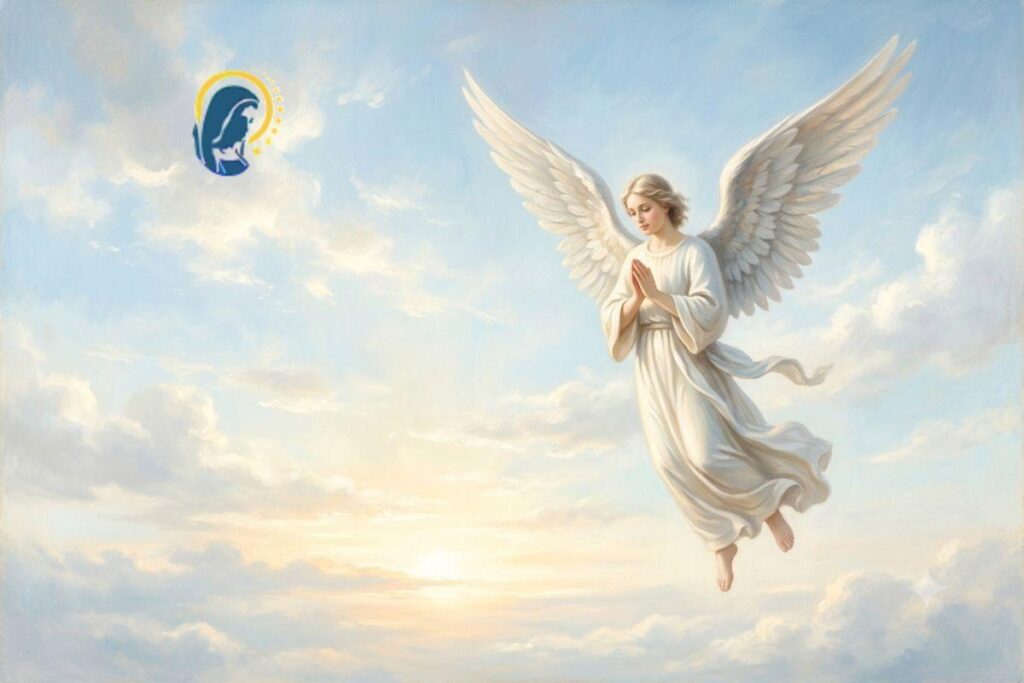 angelo custode con sfondo cielo