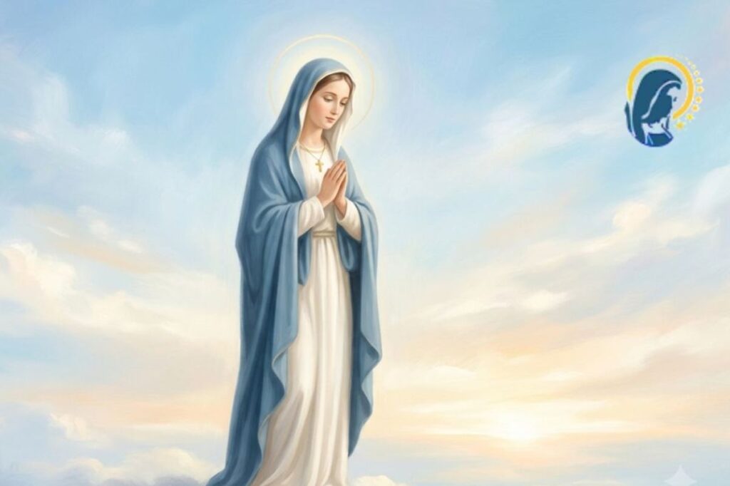 maria con sfondo di cielo