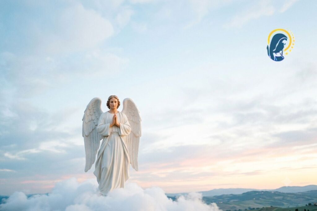 angelo in cielo con mani giunte