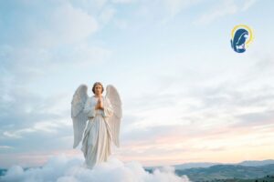 angelo in cielo con mani giunte