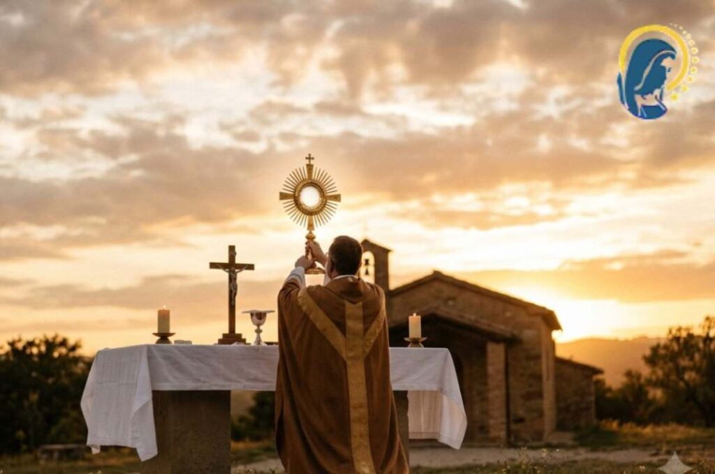 sacerdote che eleva il santissimo