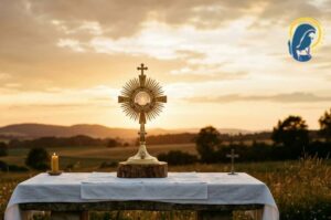 il santissimo sull'altare con sfondo tramonto