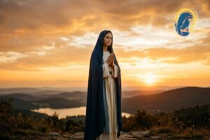 la madonna con sfondo di cielo al tramonto