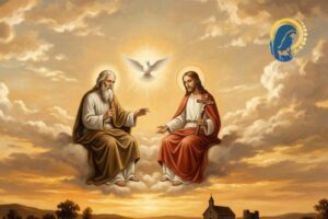 santissima trinità in cielo con sfondo al tramonto