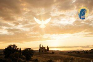 la colomba dello spirito santo con cielo al tramonto