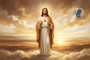 sacro cuore di gesù con sfondo tramonto