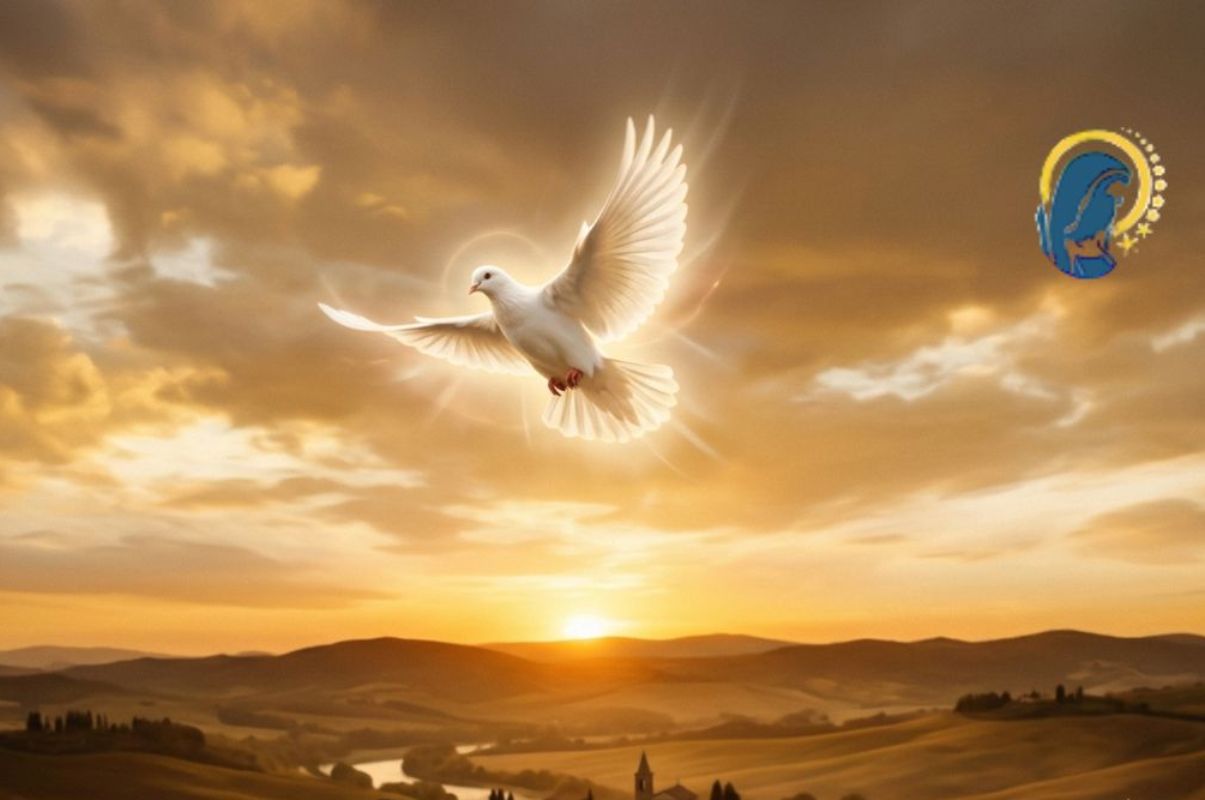 colomba spirito santo in cielo al tramonto