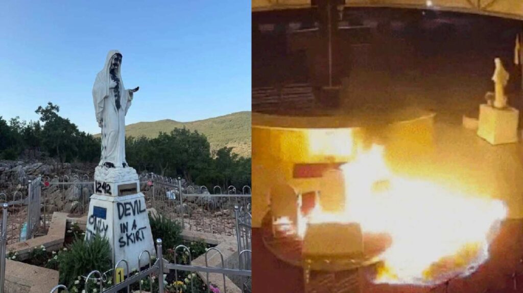 statua madonna vandalizzata e incendio altare