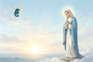 maria in preghiera con sfondo cielo