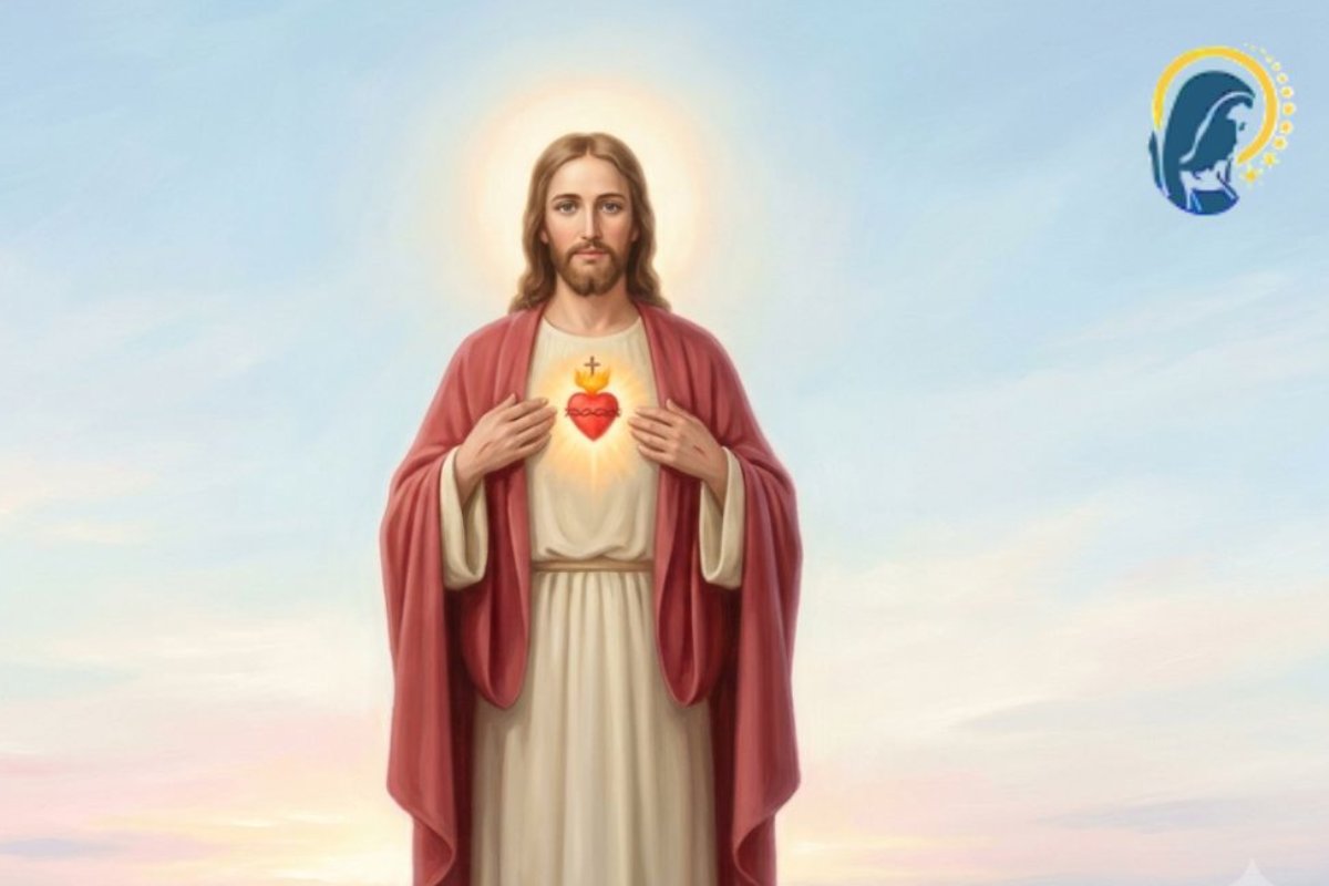 sacro cuore di gesù con sfondo cielo