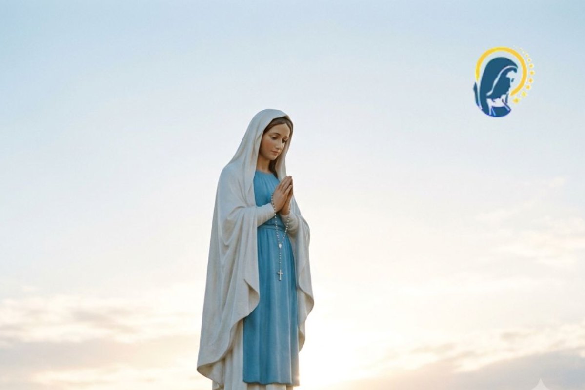 statua della madonna con sfondo cielo azzurro