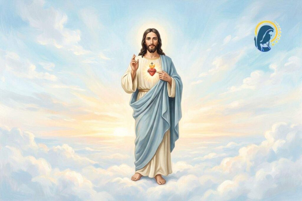 gesù e il sacro cuore con sfondo cielo