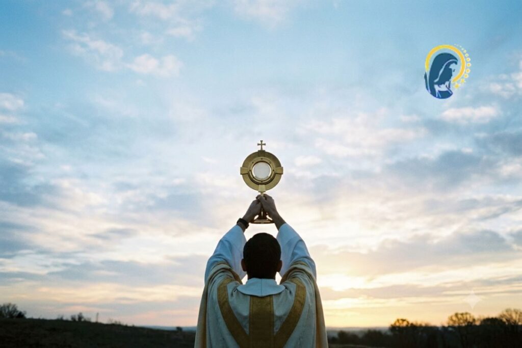 sacerdote che innalza il santissimo