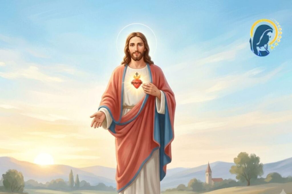 sacro cuore di gesù con sfondo di cielo