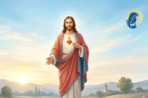 sacro cuore di gesù con sfondo di cielo