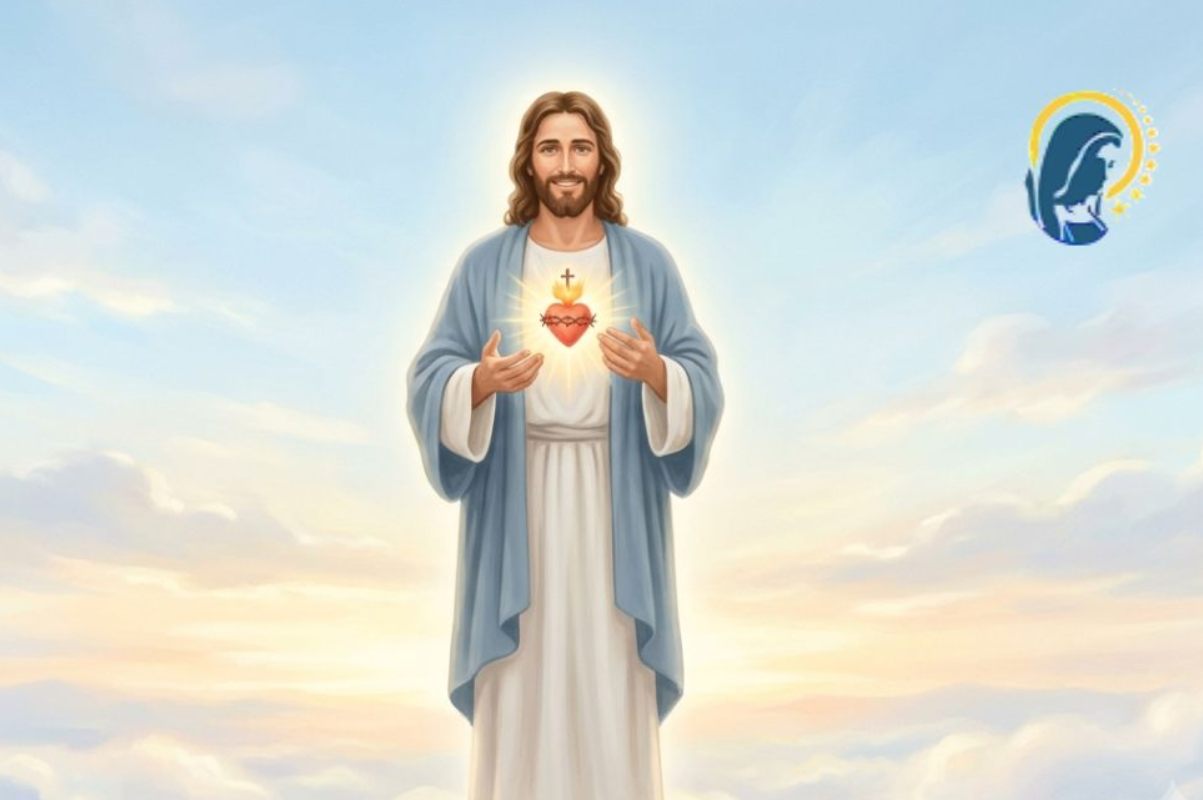 gesù e il suo sacro cuore con sfondo di cielo