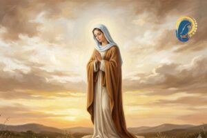 madonna in preghiera con sfondo cielo