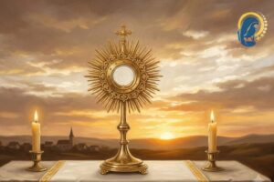 santissimo sacramento sull'altare con sfondo cielo