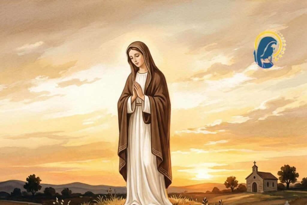 la madonna con sfondo cielo al tramonto