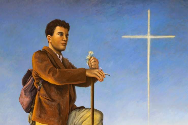pier giorgio frassati accanto a una croce