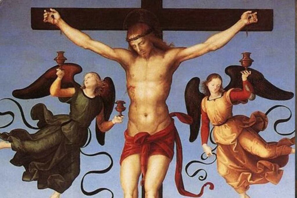 angeli raccolgono il sangue di gesù in croce