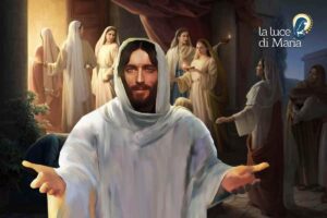 Gesù e sullo sfondo le vergine sagge e stolte