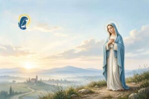 la madonna che prega guardando il cielo