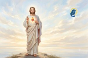 gesu e il sacro cuore con sfondo di cielo