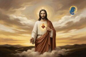 sacro cuore di gesù con sfondo tramonto