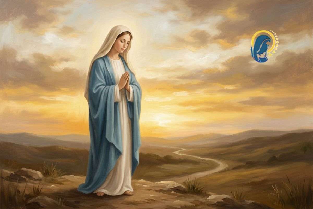la madonna con il capo inchinato in preghiera