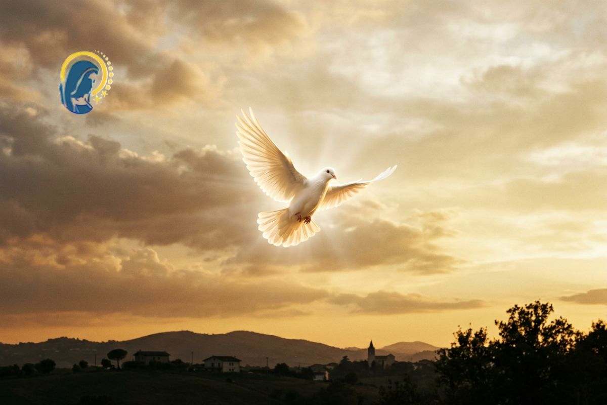 colomba spirito santo con tramonto