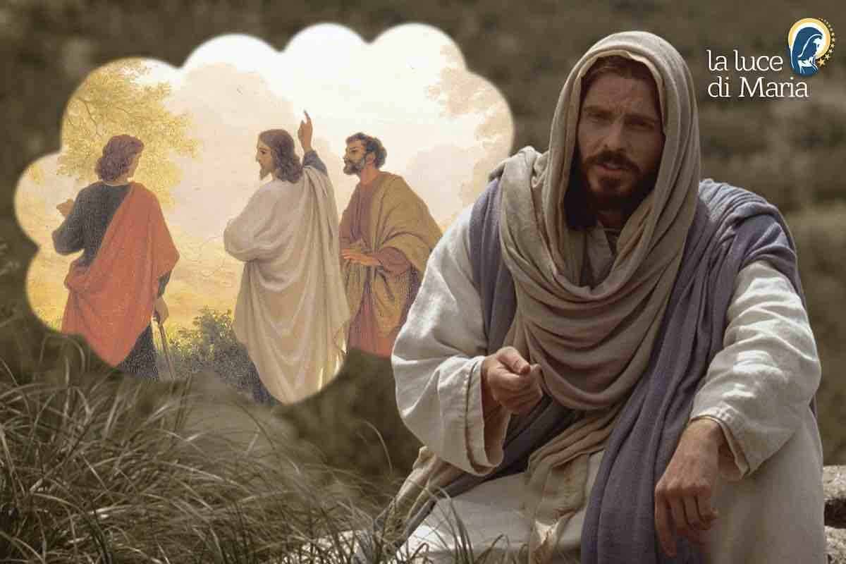 Gesù in primo piano e sullo sfondo i discepoli