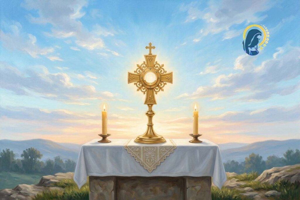santissimo scaramento sull'altare con sfondo cielo