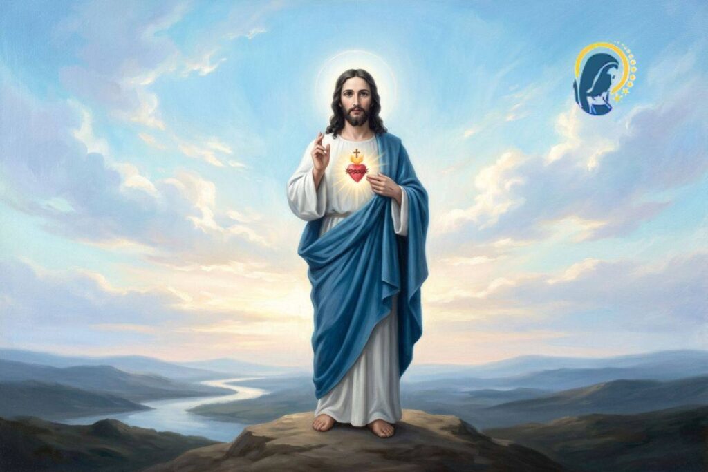 sacro cuore di gesù con sfondo cielo