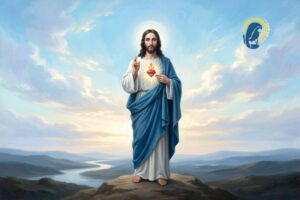 sacro cuore di gesù con sfondo cielo