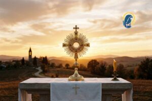 sacramento sull'altare con sfondo tramonto