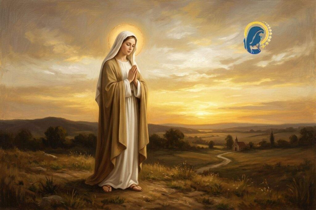 la madonna che prega con mani giunte e occhi chiusi